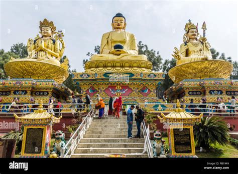 The Three Golden Buddha Statues At Swayambhu Amideva Buddha Park