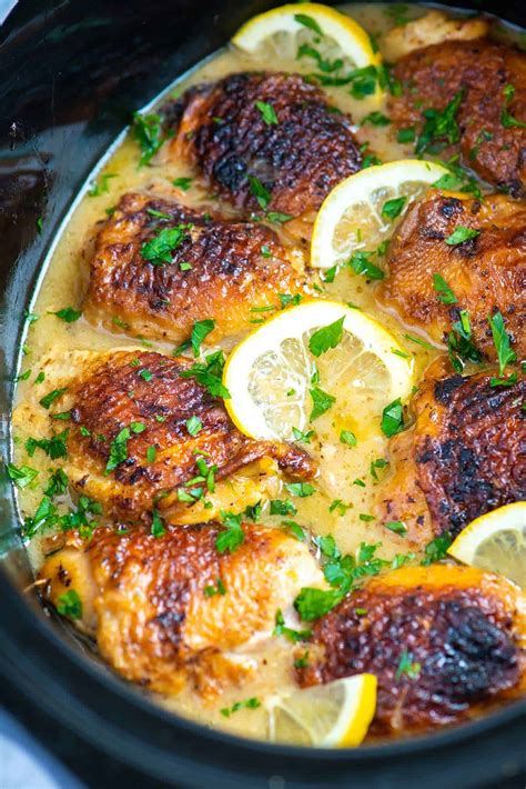 Cover the crockpot and cook the chicken . Ultimate Slow Cooker Lemon Chicken Thighs
