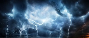 Lightning Thunderstorm Flash Over The Night Sky Stock Photo - Download ...