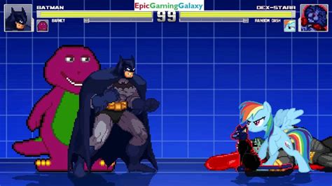 Barney The Dinosaur And Batman Vs Dex Starr The Cat And Rainbow Dash In A