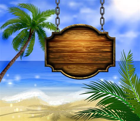 Summer Beach With Wooded Sign Vector Background 02 Free Download