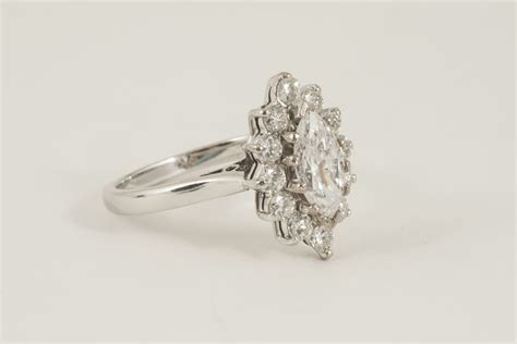 Vintage Single Marquise Cut Diamond Cluster Ring In 18 Carat Gold