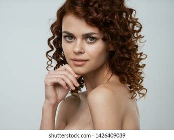 Nude Shoulders Beautiful Face Curly Hair Foto Stok 1439705399