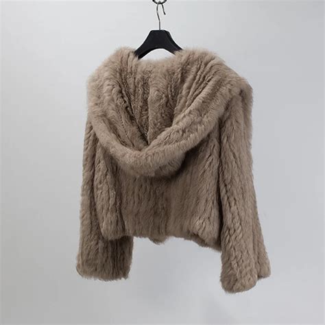 women winter real rabbit fur hooded coat female long sleeve warm genuine fur jacket with hooded
