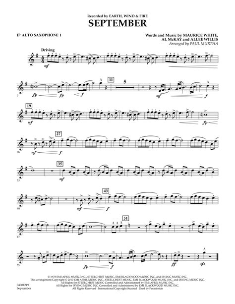 Download September Eb Alto Saxophone 1 Sheet Music By Earth Wind And