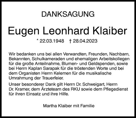 Traueranzeigen Von Eugen Leonhard Klaiber Augsburger Allgemeine Zeitung