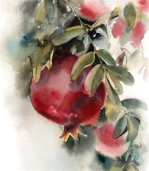Pomegranates Painting Original Watercolor Painting Red Etsy