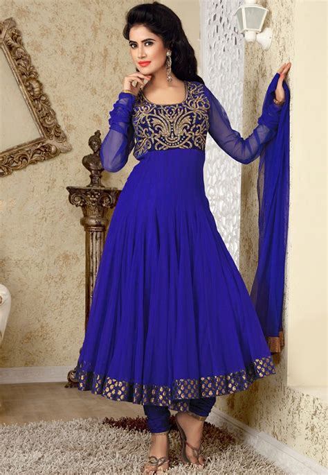 Royal Blue Net Anarkali Churidar Kameez Online Shopping Kdu182