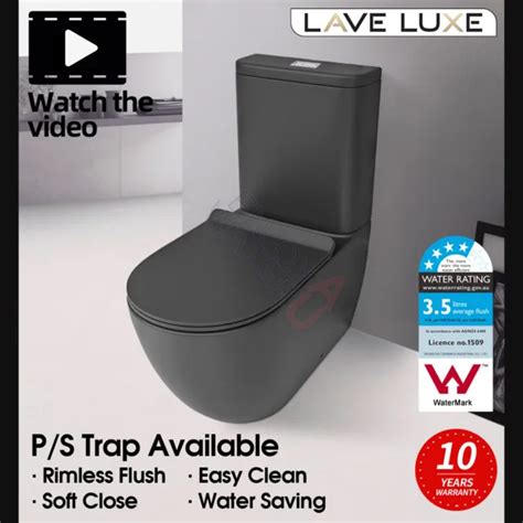 Black Wall Faced Toilet Suite Rimless Dual Flush Soft Close Seat