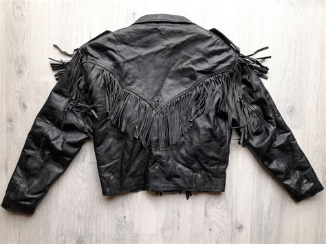Vintage 90s Biker Black Leather Fringe Jacketleather Jacket Etsy