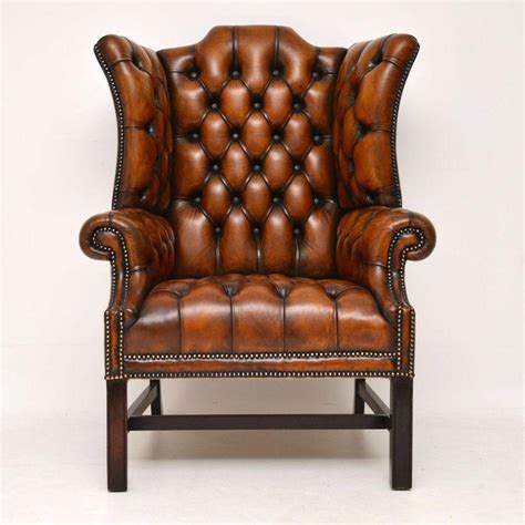 31.5 wide full grain leather wingback chair (set of 2) by edgemod. Antique Deep Buttoned Leather Wing Back Armchair For Sale ...