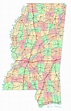Laminated Map - Large detailed administrative map of Mississippi state ...