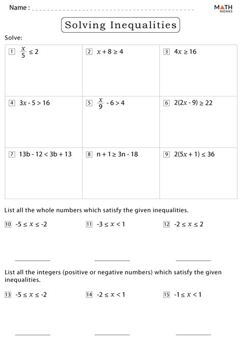 Inequalities Worksheets With Answer Key