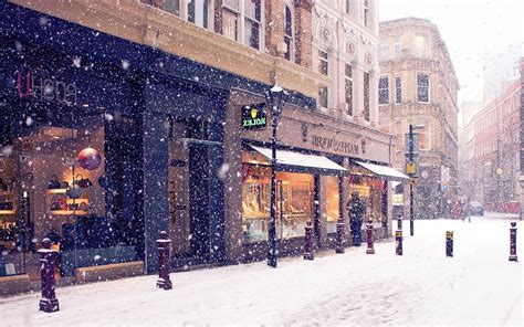 City Winter Europe Street Snow Shopping Hd Wallpapers