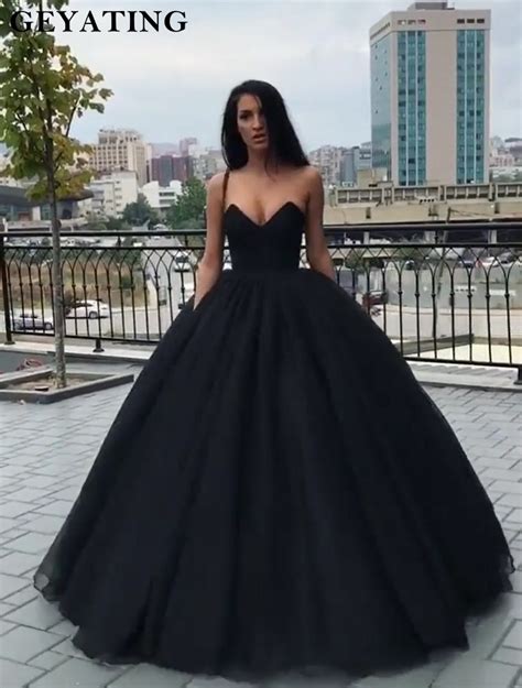 Black Princess Ball Gown Prom Dresses 2k19 Sweetheart Corset Back Long