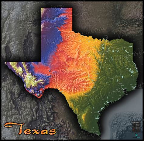 Physical Texas Map State Topography In Colorful 3d Style Texas Topo