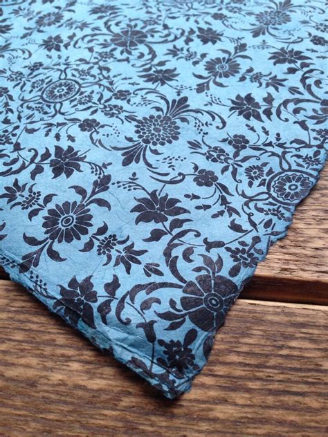 Rustic Floral Wrapping Paper Handmade Lokta Paper Blue And Etsy