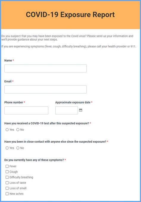 Covid 19 Exposure Report Form Template Formsite