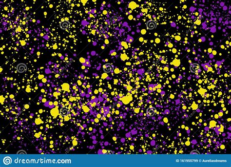 Neon Yellow And Purple Paint Splashes On Black Background Abstract