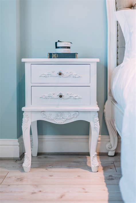 French Style White 2 Drawer Bedside Table Furniture La Maison Chic
