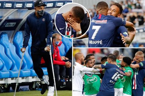 mbappe a major champions league doubt as he s spotted on crutches as psg cup final win spoiled