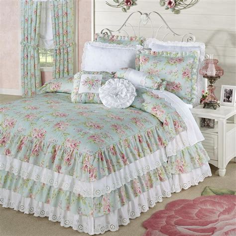 Cottage Rose Grande Ruffled Bedspread Aqua Mist Shabby Chic Room Shabby Chic Bedrooms Chic
