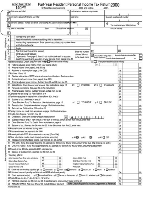 Form 140py Part Year Resident Personal Income Tax Return 2000