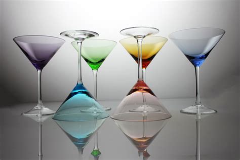 Crystal Martini Glasses Block Carousel Set Of 6 Stemware Multicolor Discontinued Barware
