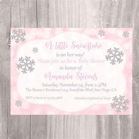 Winter Baby Shower Invitation Pink And Silver Snowflake