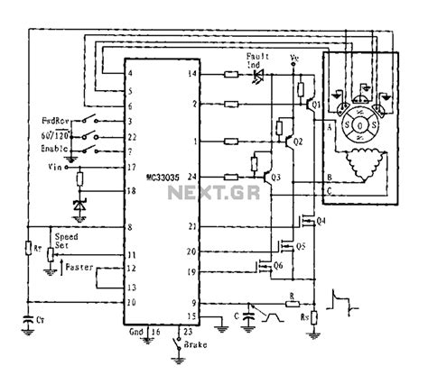 Three Phase Six Step Motor Control Circuit Diagram Composed Of Mc33035