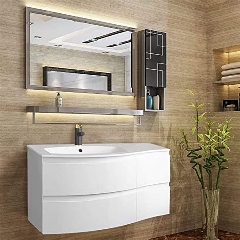 Nrg 1000mm Contemporary Curved Vanity Unit Wall Hung Basin Sink Left Hand Bathroom Furniture