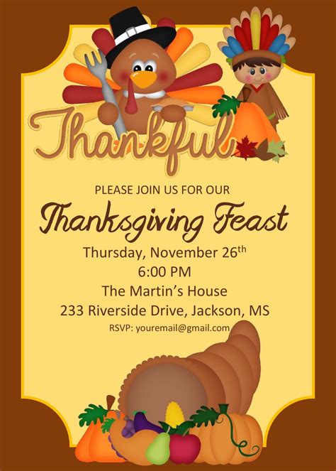 Thanksgiving Feast Invitation Thanksgiving Party Invite Class