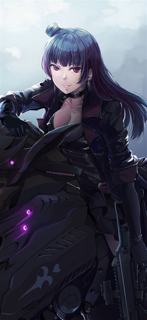 Download Wallpaper 1125x2436 Biker Yoshiko Tsushima With Guns Anime