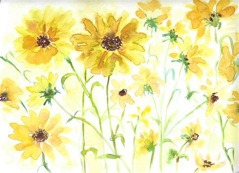 Yellow Flowers Original Watercolor Painting Yellow Flowers