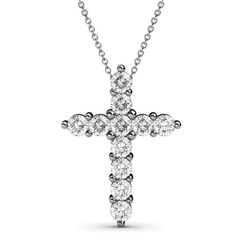 Diamond Womens Cross Pendant Necklace 077 Ctw 14k White Goldincluded