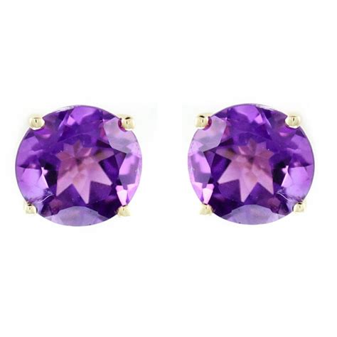 Ct Yellow Gold Mm X Mm Round Amethyst Stud Earrings Jewellery From