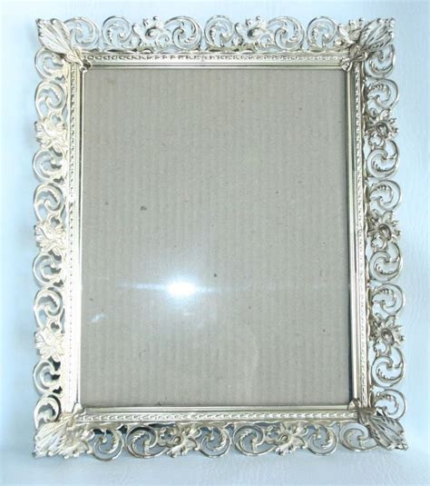 Vintage Ornate Whitewashed Metal Filigree Hollywood Regency Picture