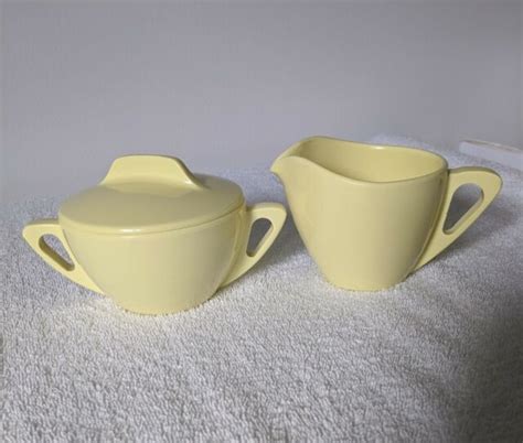 Vintage Prolon Ware Creamer Sugar Bowl W Lid Yellow Mid Century Modern MELMAC EBay