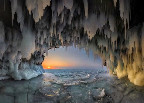 Frozen Underwater Cave Nature Landscape Cave Ice Hd Wallpaper