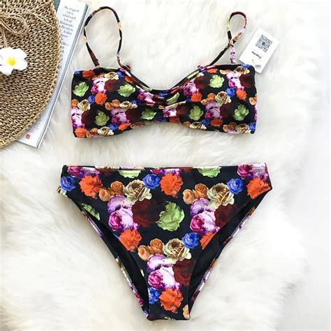 Cupshe Floral Print Bikini Set Women Heart Neck Mid Waist Two Pieces Swimwear 2018 Girl Cute