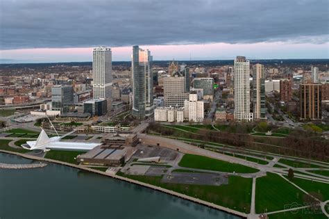Milwaukee skyline aerial