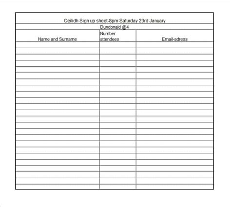 Sign Up Sheet Word Templates Word Excel Pdf Formats