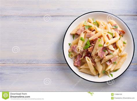 Penne Pasta With Bacon And Sundried Tomatoes Stock Image Image Of Italian Cuisine