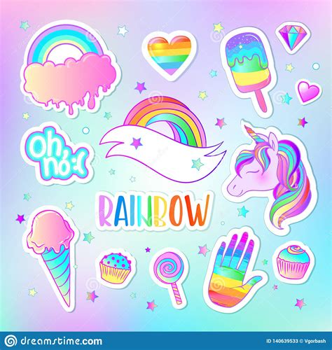 Colorful Sticker Set Candies Sweets Rainbow Vector Illustration