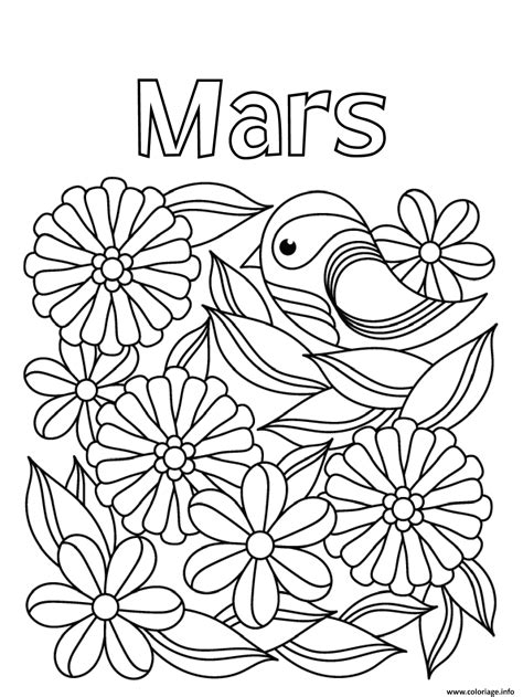 Coloriage Mars Oiseau Fleurs Dessin Mars à Imprimer