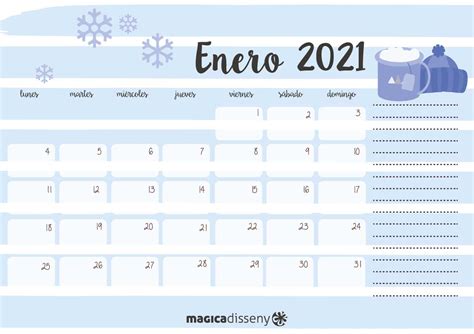 Calendario Enero 2021 Magica Disseny