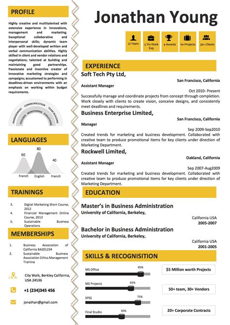 Yellow Infographic Resume Template Vista Resume