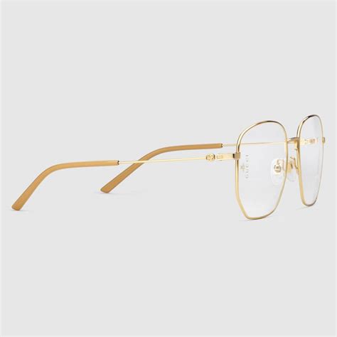 Gucci Gold Rectangular Frame Metal Glasses Flawless Crowns