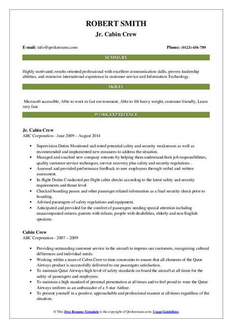 Cabin Crew Resume Samples Qwikresume