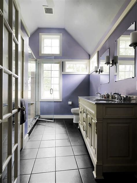 Two doors and two drawers give you plenty of storage for toiletries to keep your countertop free of clutter. 23 Amazing Purple Bathroom Ideas, Photos, Inspirations